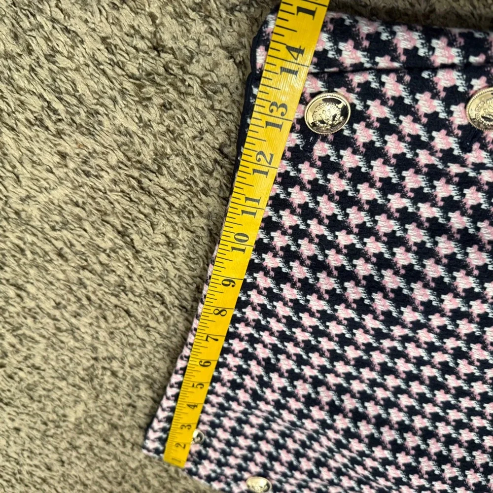 Ann Taylor Houndstooth Pink‎ Navy Button Detail Mini Skirt Size 4